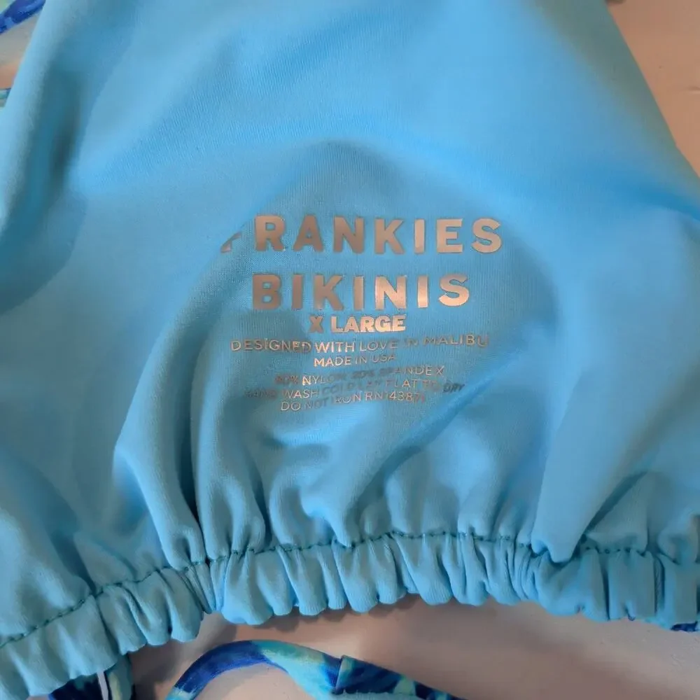 Frankies Bikinis Tia Triangle String Bikini Set Top XL Bottom M Electric Blue